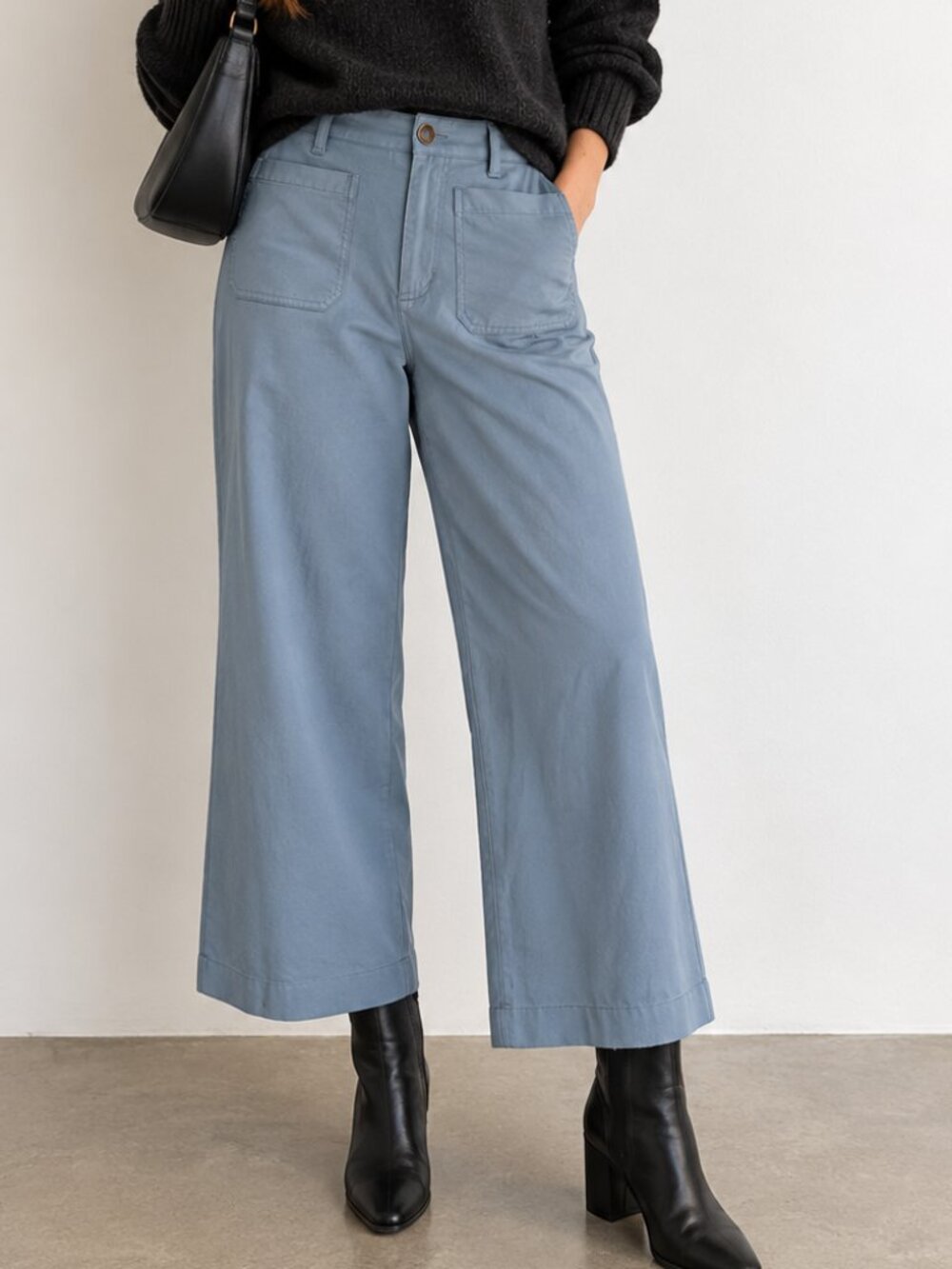 Light Blue Stretch Linen Haver & Blair Wide Leg Cropped Pants High Waist